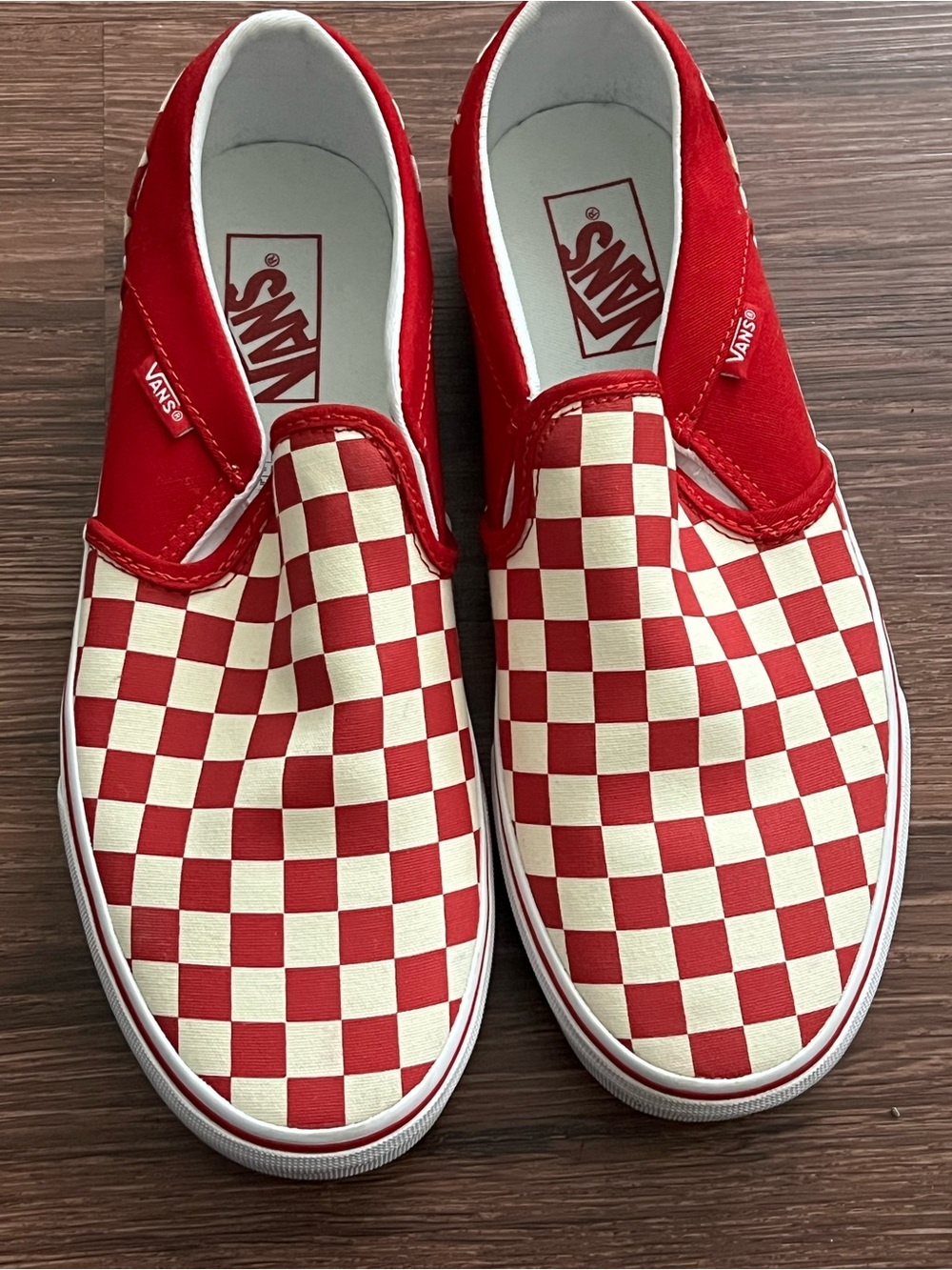 Vans Red & Cream Checkerboard Slip-On Sneakers